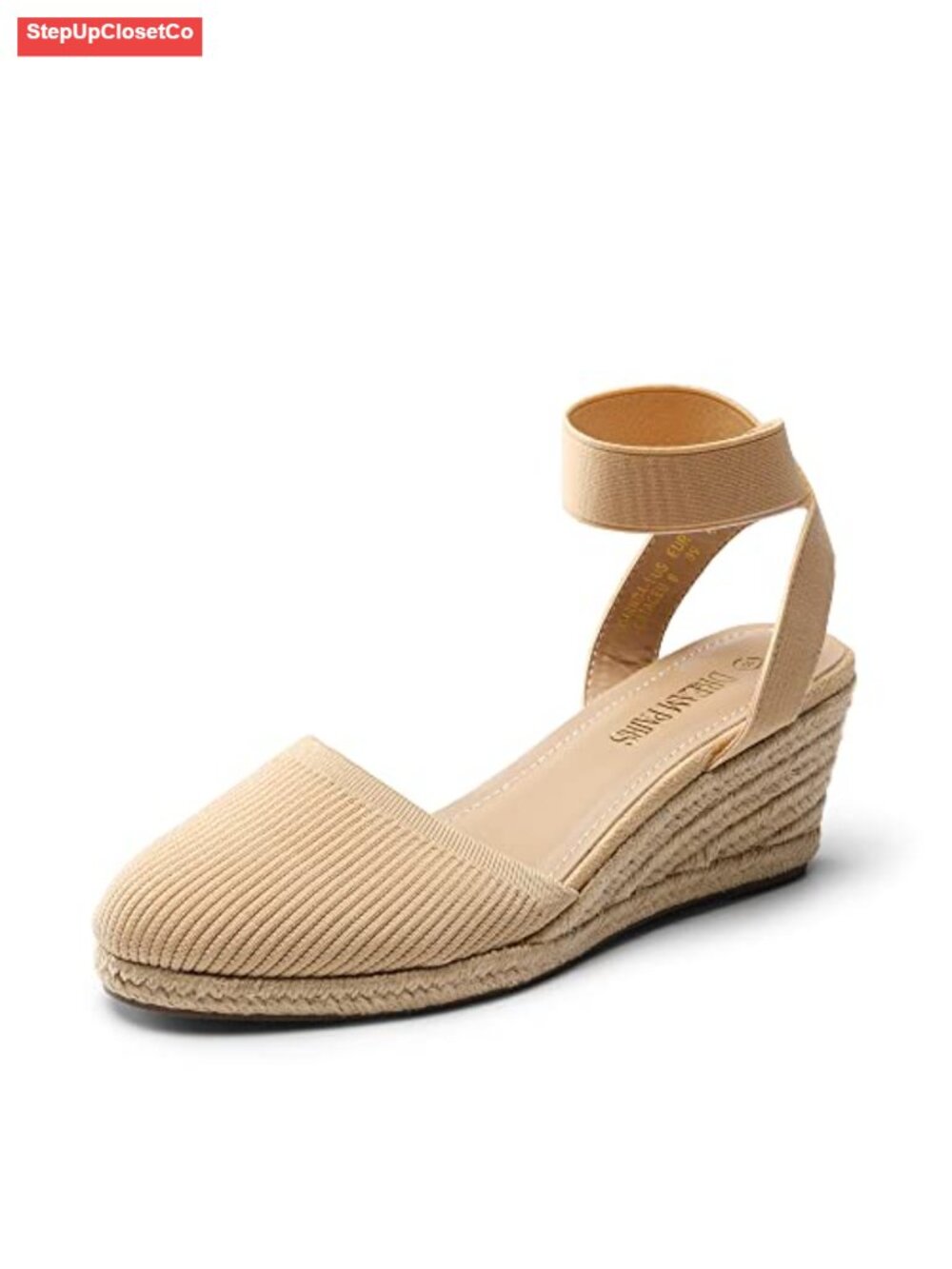 Elastic Ankle Strap Espadrilles Wedge Sandals with Textile Upper